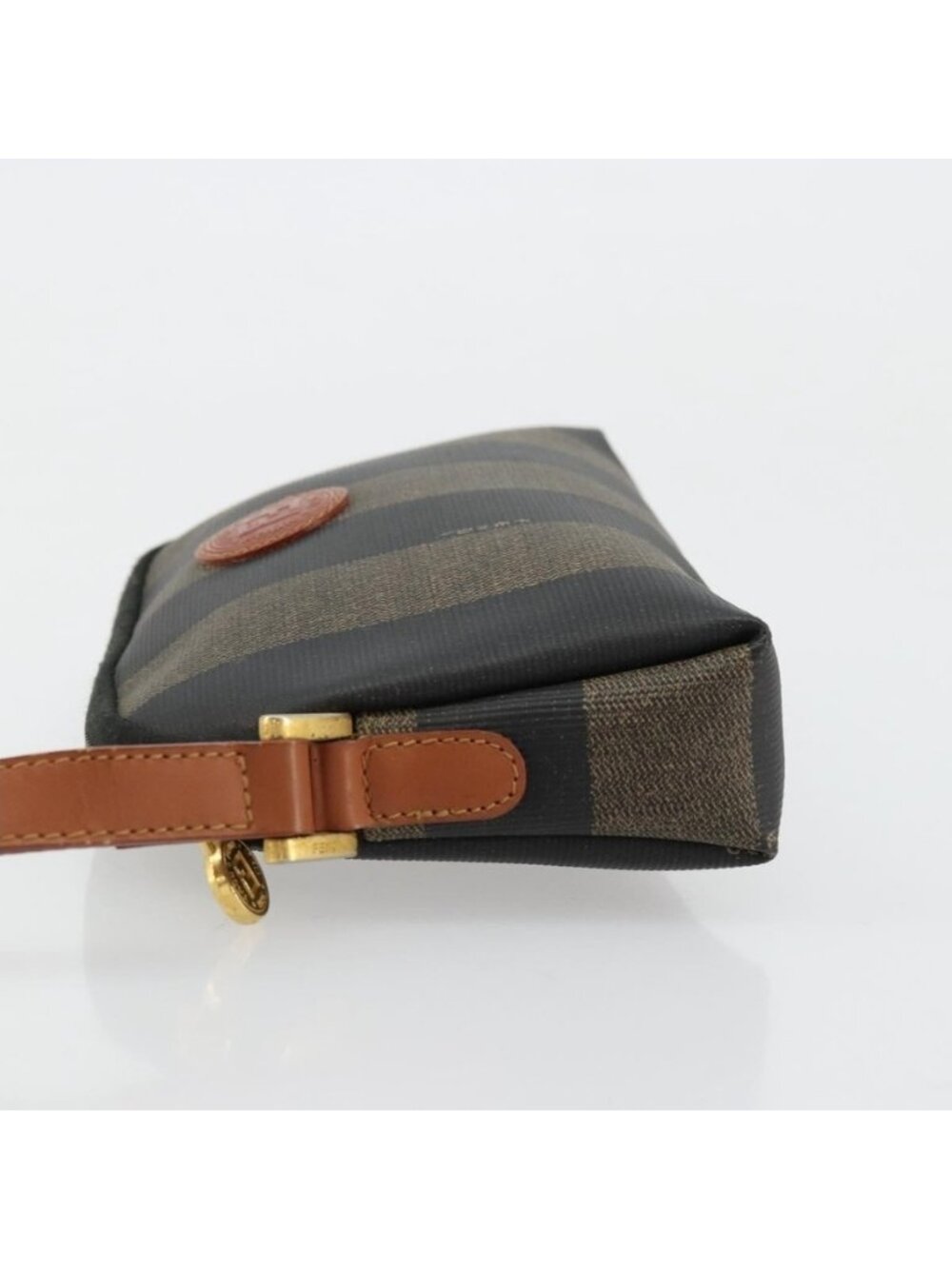 Authentic FENDI Pecan Canvas Shoulder Bag PVC Brown Black gold - Picture 13 of 16